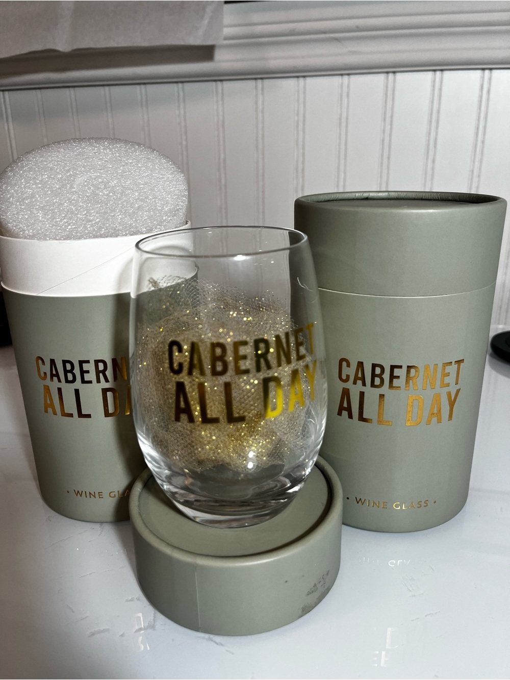 Set of 2 NWT Cabernet All Day Olive Green Stemless Wine Glass - Cabernet All Day
